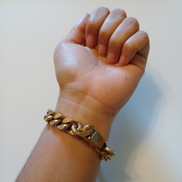 Vtg Baron 17 Jewels Gold Tone Rectangular Dial Stainless Chained Bracelet Watch - Picture 6 of 12